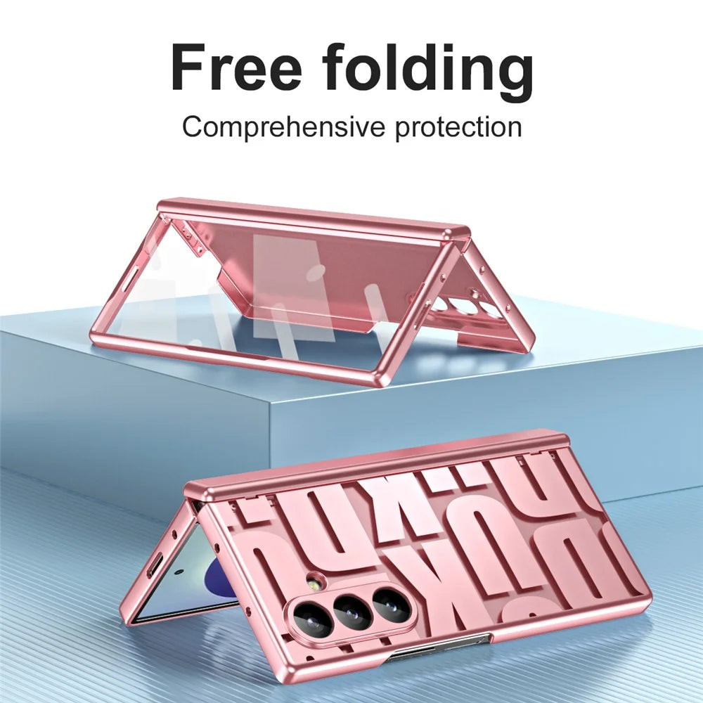 For Samsung Galaxy Z Fold8 Ultra Case Electroplating PC Phone Cover with Tempered Glass Film - Rose Gold - 4