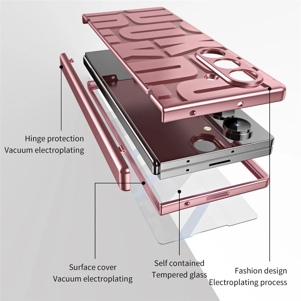 For Samsung Galaxy Z Fold8 Ultra Case Electroplating PC Phone Cover with Tempered Glass Film - Rose Gold - 5