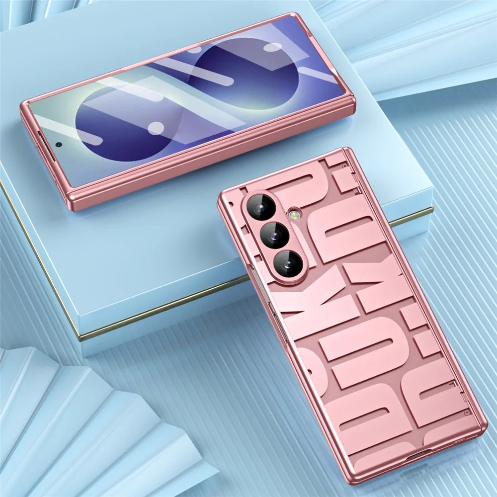 For Samsung Galaxy Z Fold8 Ultra Case Electroplating PC Phone Cover with Tempered Glass Film - Rose Gold - 6