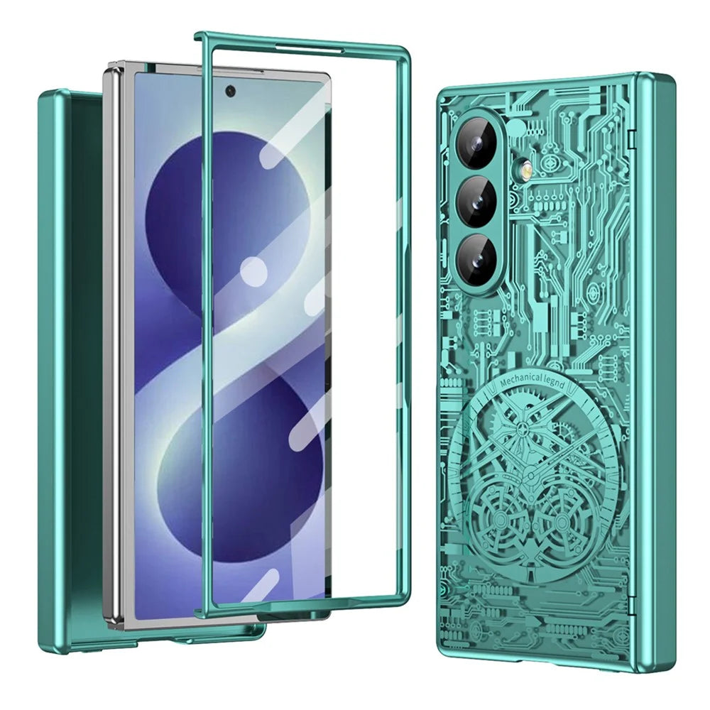 For Samsung Galaxy Z Fold8 Ultra Case Mechanical Legend Electroplating PC Phone Cover with Screen Film - Green - 1