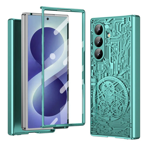 For Samsung Galaxy Z Fold8 Ultra Case Mechanical Legend Electroplating PC Phone Cover with Screen Film - Green - 1