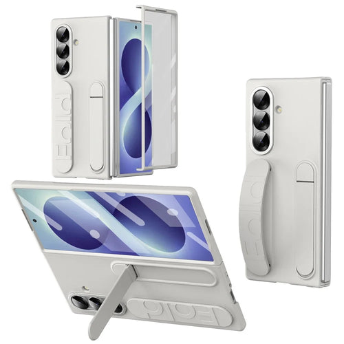 For Samsung Galaxy Z Fold8 Ultra Case Kickstand Wristband PC Phone Cover with Tempered Glass Film - White - 1