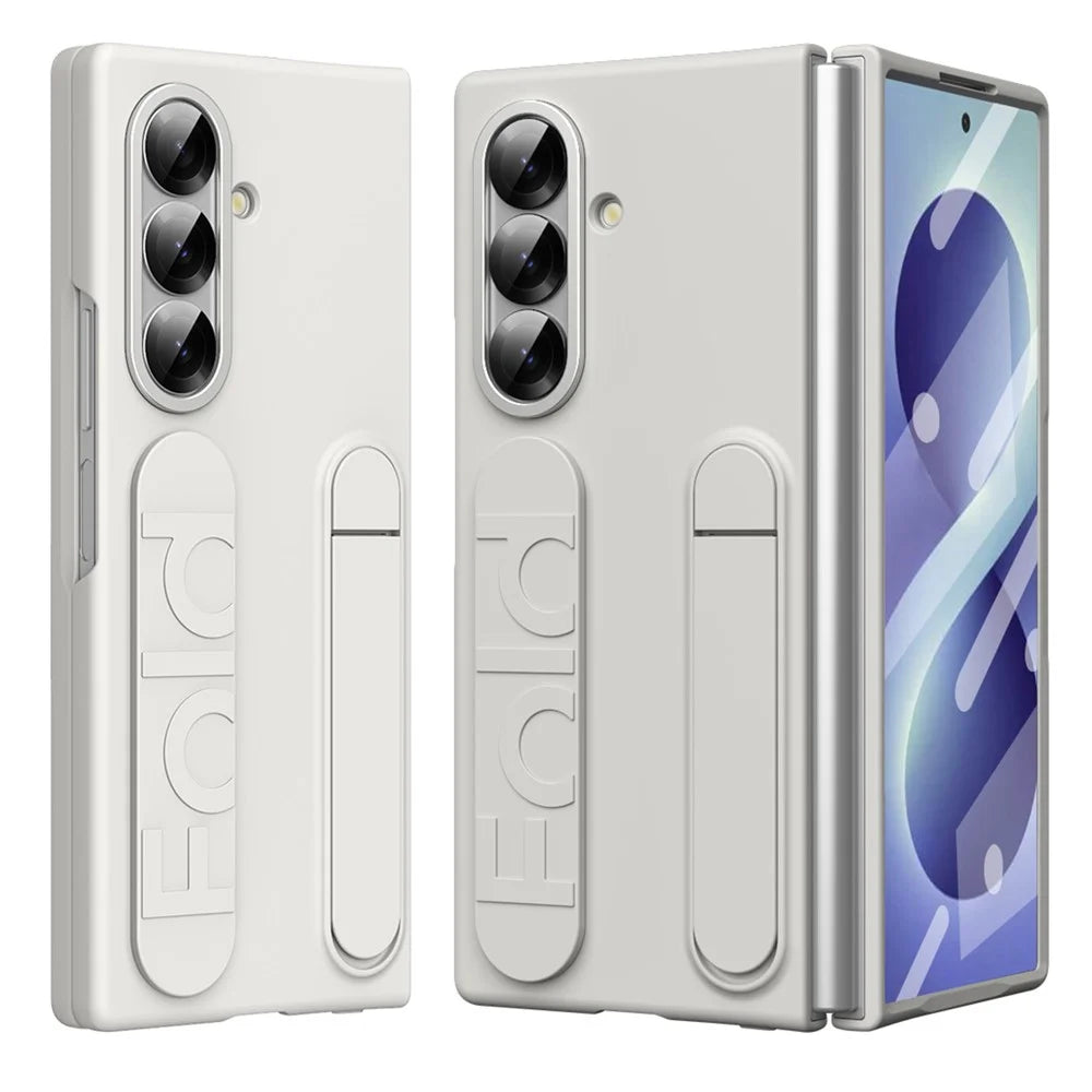 For Samsung Galaxy Z Fold8 Ultra Case Kickstand Wristband PC Phone Cover with Tempered Glass Film - White - 2