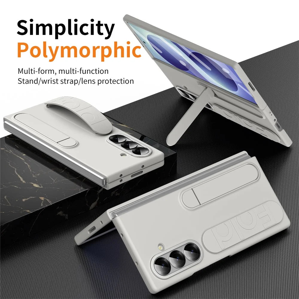 For Samsung Galaxy Z Fold8 Ultra Case Kickstand Wristband PC Phone Cover with Tempered Glass Film - White - 5