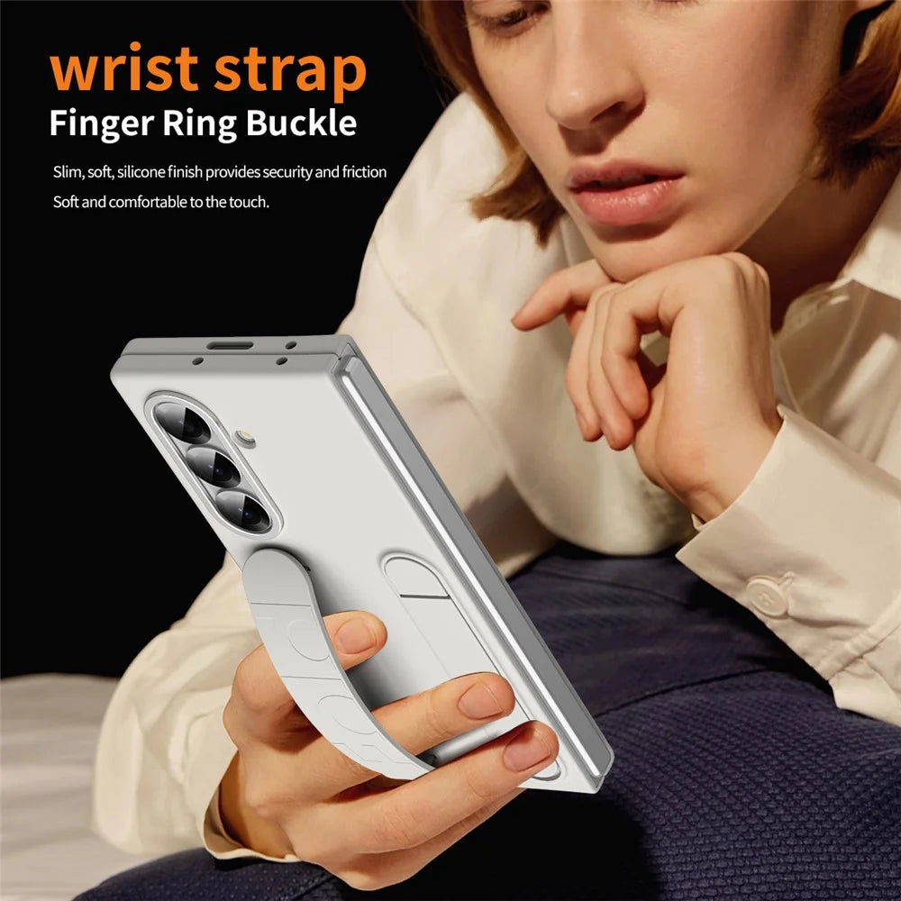 For Samsung Galaxy Z Fold8 Ultra Case Kickstand Wristband PC Phone Cover with Tempered Glass Film - White - 6