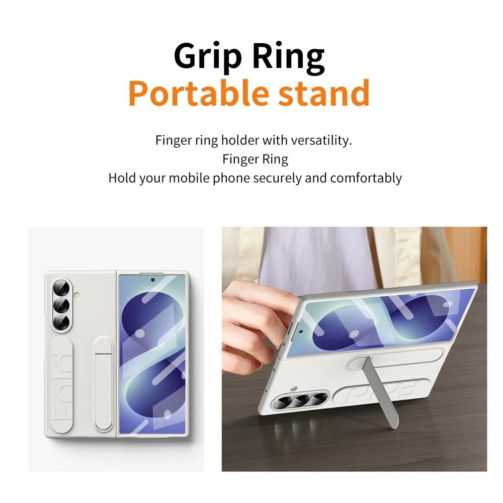 For Samsung Galaxy Z Fold8 Ultra Case Kickstand Wristband PC Phone Cover with Tempered Glass Film - White - 7
