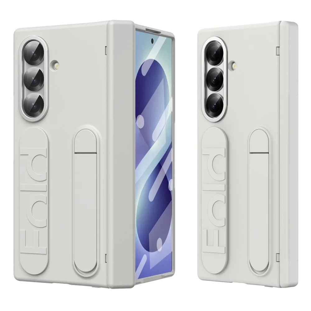 For Samsung Galaxy Z Fold8 Ultra Case Kickstand Wristband PC Phone Cover with Tempered Glass Film - White - 1