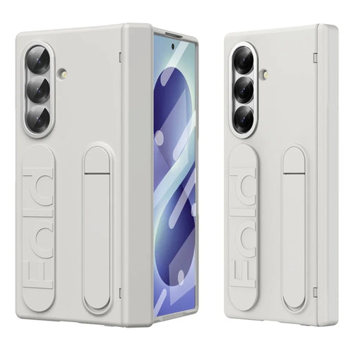 For Samsung Galaxy Z Fold8 Ultra Case Kickstand Wristband PC Phone Cover with Tempered Glass Film - White - 1