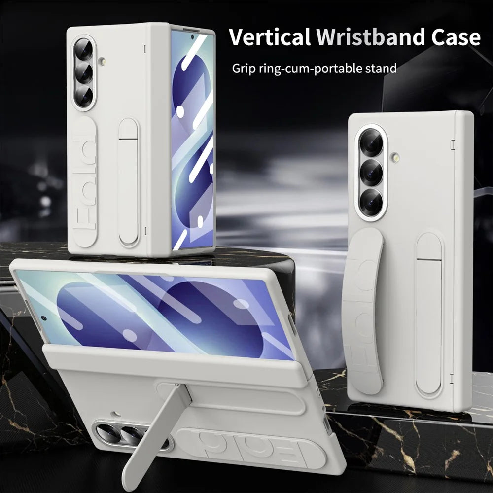 For Samsung Galaxy Z Fold8 Ultra Case Kickstand Wristband PC Phone Cover with Tempered Glass Film - White - 3