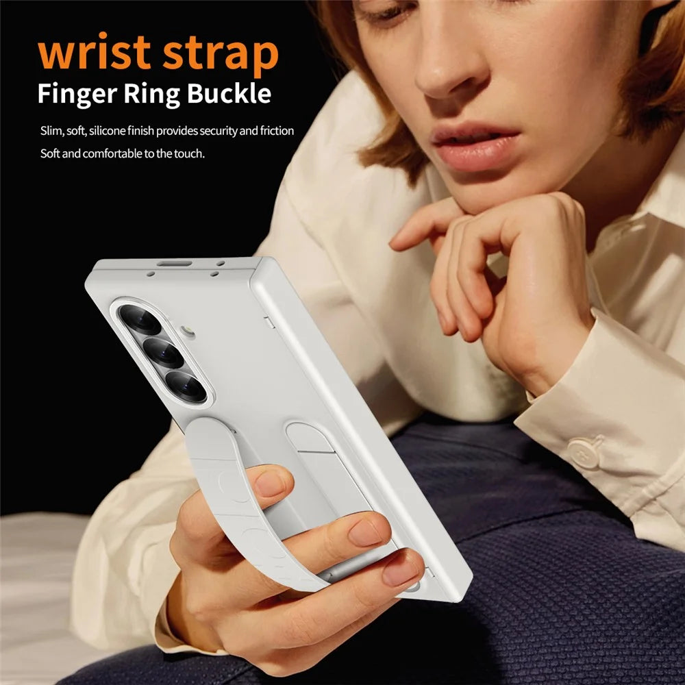 For Samsung Galaxy Z Fold8 Ultra Case Kickstand Wristband PC Phone Cover with Tempered Glass Film - White - 5