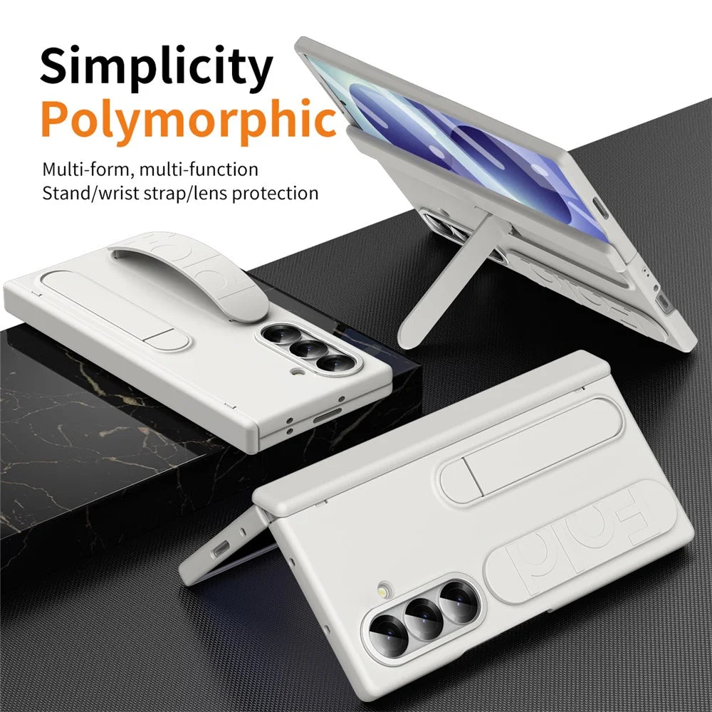 For Samsung Galaxy Z Fold8 Ultra Case Kickstand Wristband PC Phone Cover with Tempered Glass Film - White - 6
