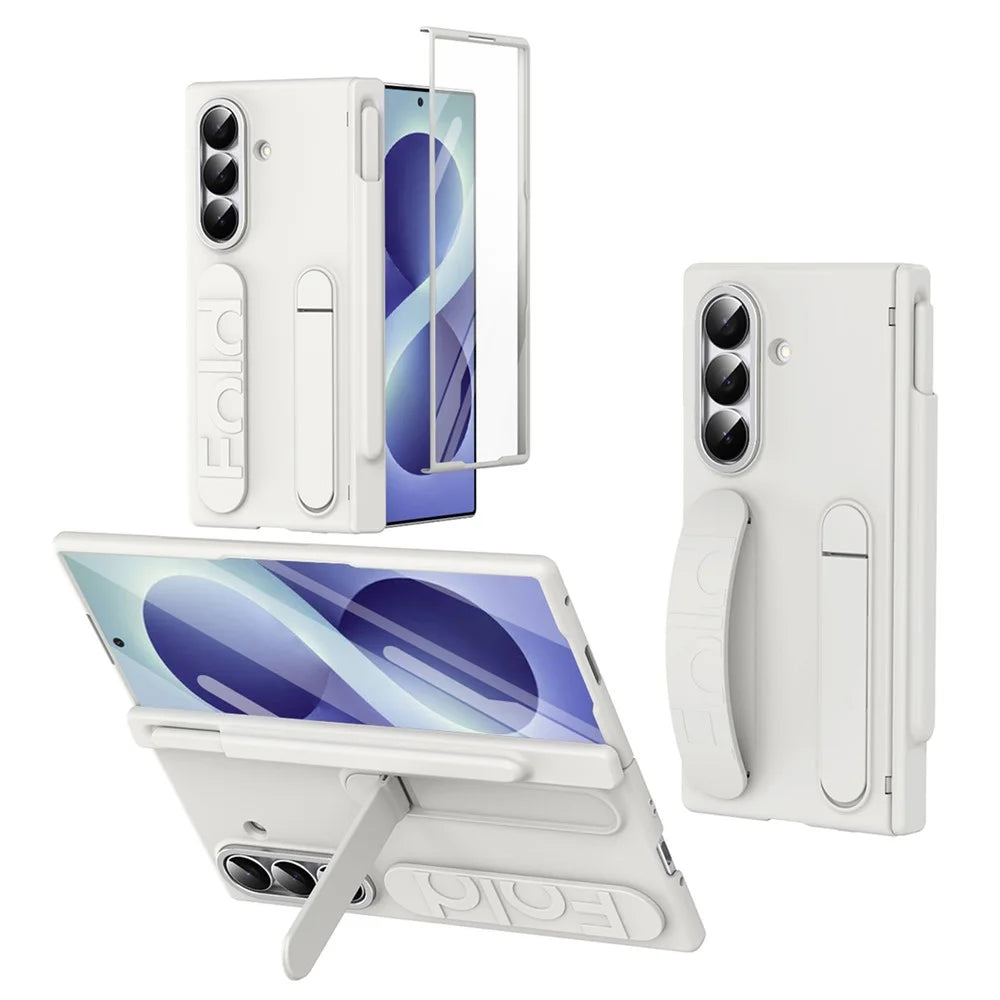 For Samsung Galaxy Z Fold8 Ultra Case Kickstand Wristband Hard PC Phone Cover with Pen Slot / Stylus - White - 1