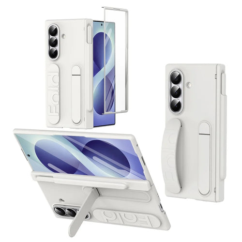 For Samsung Galaxy Z Fold8 Ultra Case Kickstand Wristband Hard PC Phone Cover with Pen Slot / Stylus - White - 1