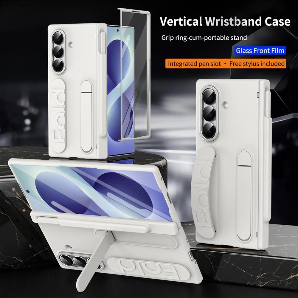 For Samsung Galaxy Z Fold8 Ultra Case Kickstand Wristband Hard PC Phone Cover with Pen Slot / Stylus - White - 4