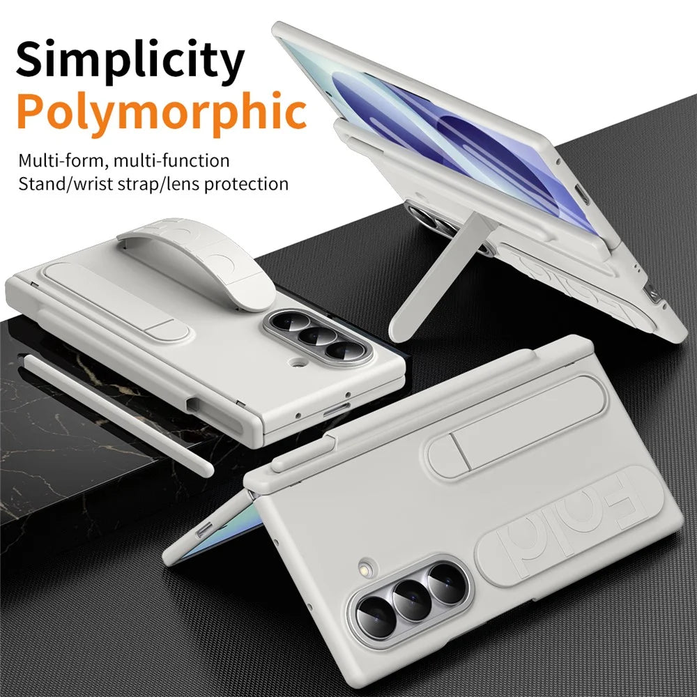 For Samsung Galaxy Z Fold8 Ultra Case Kickstand Wristband Hard PC Phone Cover with Pen Slot / Stylus - White - 6