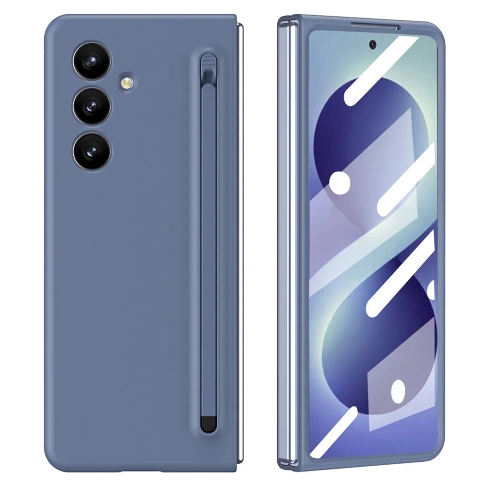 For Samsung Galaxy Z Fold8 Ultra Case PC Phone Cover with Stylus / Tempered Glass Film - Blue+Blue Stylus - 1