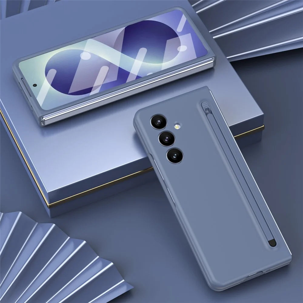 For Samsung Galaxy Z Fold8 Ultra Case PC Phone Cover with Stylus / Tempered Glass Film - Blue+Blue Stylus - 4
