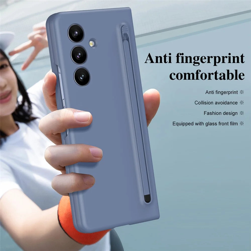 For Samsung Galaxy Z Fold8 Ultra Case PC Phone Cover with Stylus / Tempered Glass Film - Blue+Blue Stylus - 7