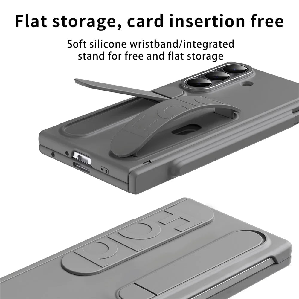 For Samsung Galaxy Z Fold8 Ultra Case Card Slot Kickstand Wristband Hard PC Phone Cover with Tempered Glass Film / Stylus - Grey - 2