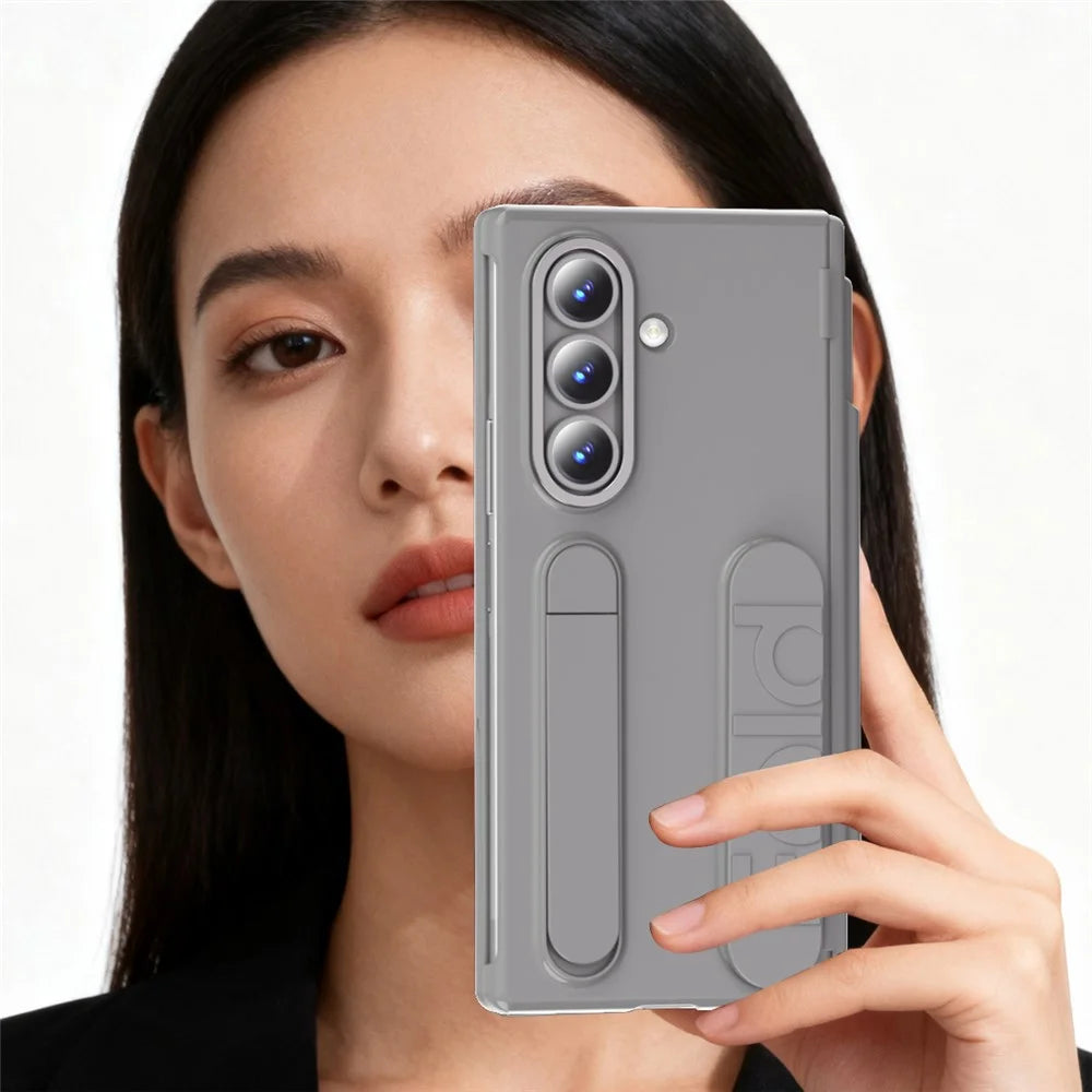 For Samsung Galaxy Z Fold8 Ultra Case Card Slot Kickstand Wristband Hard PC Phone Cover with Tempered Glass Film / Stylus - Grey - 4