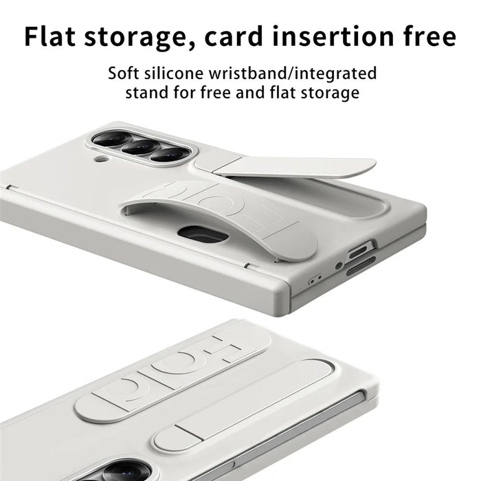 For Samsung Galaxy Z Fold8 Ultra Case Card Slot Kickstand Wristband Hard PC Phone Cover with Tempered Glass Film - Blue - White - 4