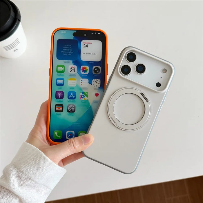 For iPhone 17 Pro Max Magnetic Case 2-in-1 Dual Color Shockproof Cover with 360° Rotating Ring Kickstand - Orange - 5