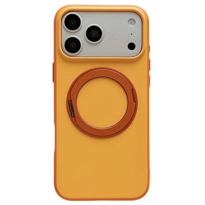 For iPhone 17 Pro Magnetic Case 2-in-1 Dual Color Shockproof Cover with 360° Rotating Ring Kickstand - Orange - 2