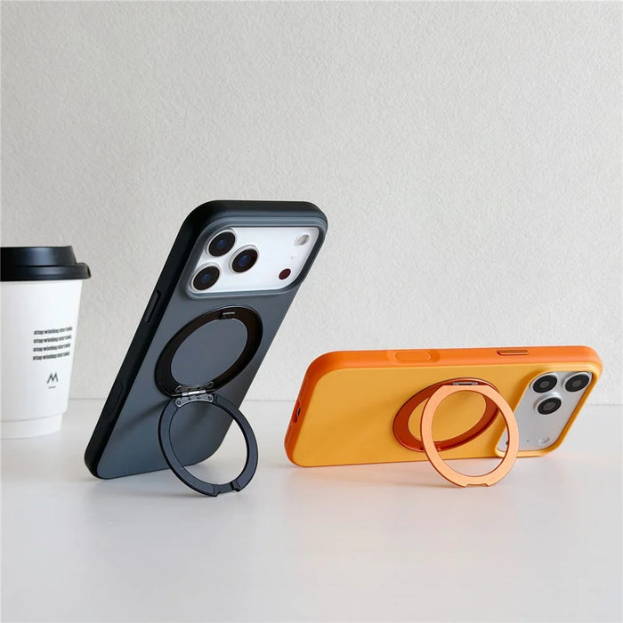 For iPhone 17 Pro Magnetic Case 2-in-1 Dual Color Shockproof Cover with 360° Rotating Ring Kickstand - Orange - 4
