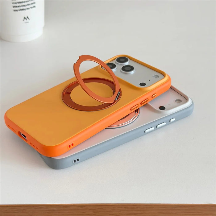 For iPhone 17 Pro Magnetic Case 2-in-1 Dual Color Shockproof Cover with 360° Rotating Ring Kickstand - Orange - 7