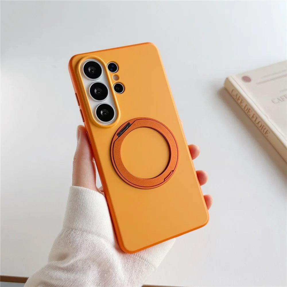 For Samsung Galaxy S26 Ultra Magnetic Case 2-in-1 Dual Color Shockproof Cover with 360° Rotating Ring Kickstand - Orange - 2