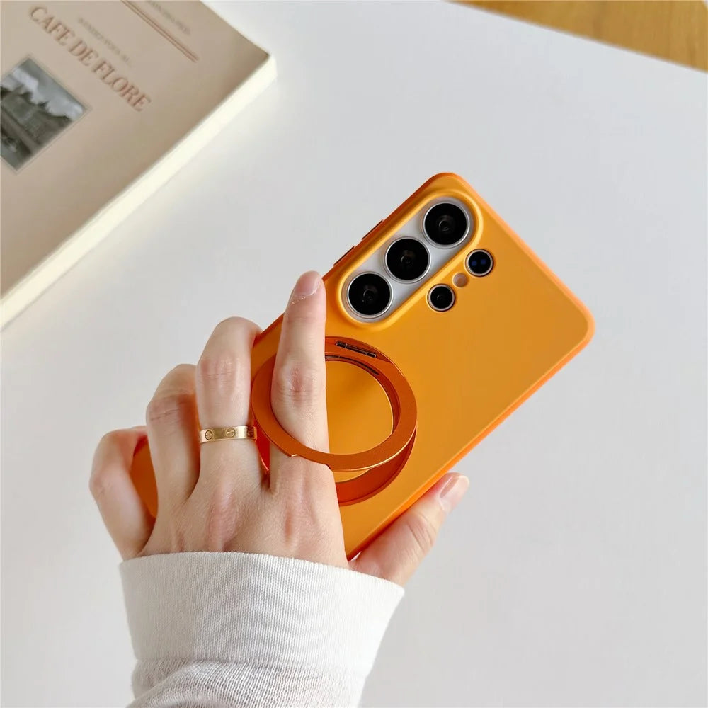 For Samsung Galaxy S26 Ultra Magnetic Case 2-in-1 Dual Color Shockproof Cover with 360° Rotating Ring Kickstand - Orange - 5