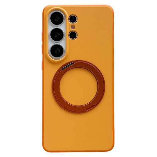 For Samsung Galaxy S25 Ultra Magnetic Case 2-in-1 Dual Color Shockproof Cover with 360° Rotating Ring Kickstand - Orange - 1