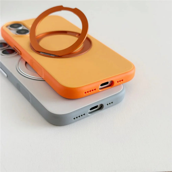 For iPhone 17 Magnetic Case 2-in-1 Dual Color Shockproof Cover with 360° Rotating Ring Kickstand - Orange - 6