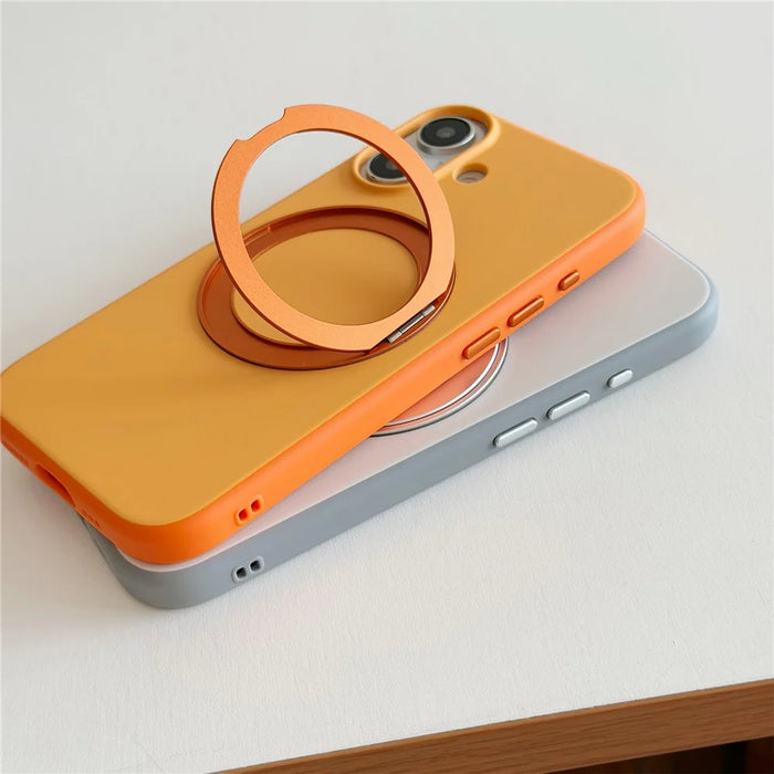 For iPhone 17 Magnetic Case 2-in-1 Dual Color Shockproof Cover with 360° Rotating Ring Kickstand - Orange - 7