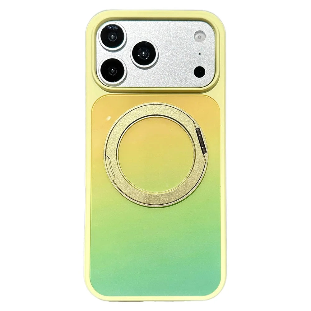 For iPhone 17 Pro Case Magnetic Rotating Kickstand Gradient PC + TPU Phone Cover - Yellow Green - 1
