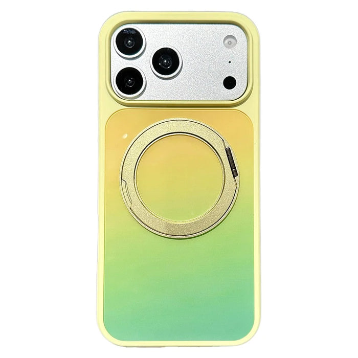 For iPhone 17 Pro Max Case Magnetic Rotating Kickstand Gradient PC + TPU Phone Cover - Yellow Green - 1