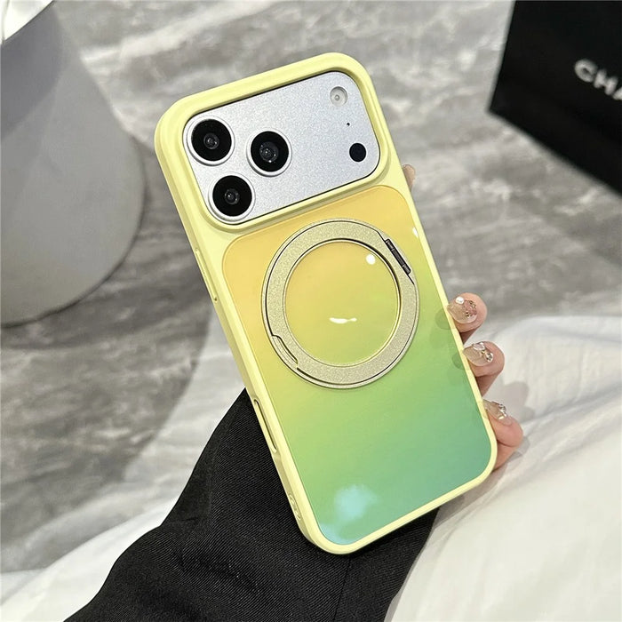 For iPhone 17 Pro Max Case Magnetic Rotating Kickstand Gradient PC + TPU Phone Cover - Yellow Green - 2