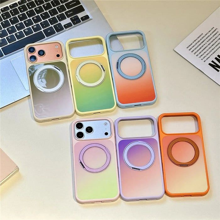 For iPhone 17 Pro Max Case Magnetic Rotating Kickstand Gradient PC + TPU Phone Cover - Yellow Green - 6