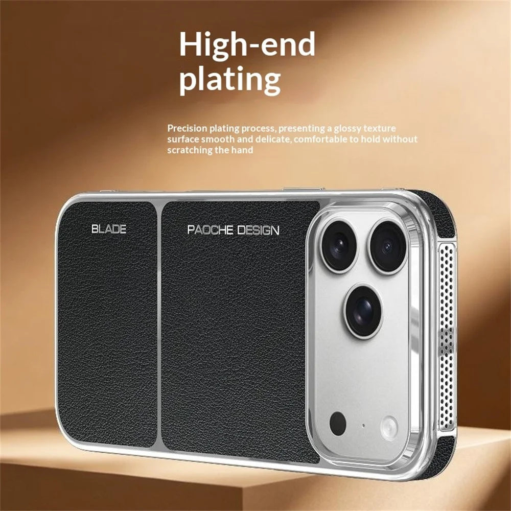 For iPhone 17 Pro Max Magnetic Case Leather Coated PC + TPU Heat Dissipation Phone Back Cover - Black - 3