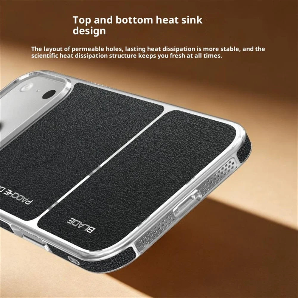 For iPhone 17 Pro Max Magnetic Case Leather Coated PC + TPU Heat Dissipation Phone Back Cover - Black - 5