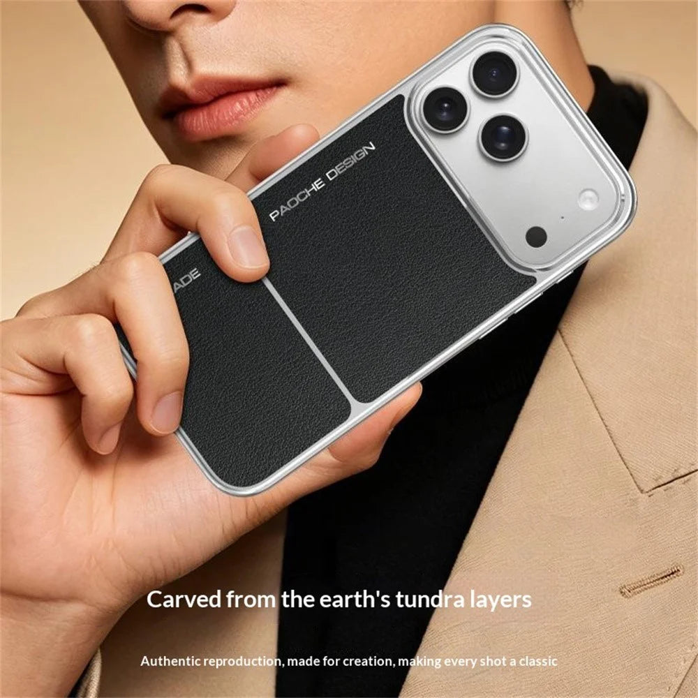 For iPhone 17 Pro Magnetic Case Leather Coated PC + TPU Heat Dissipation Phone Back Cover - Black - 6