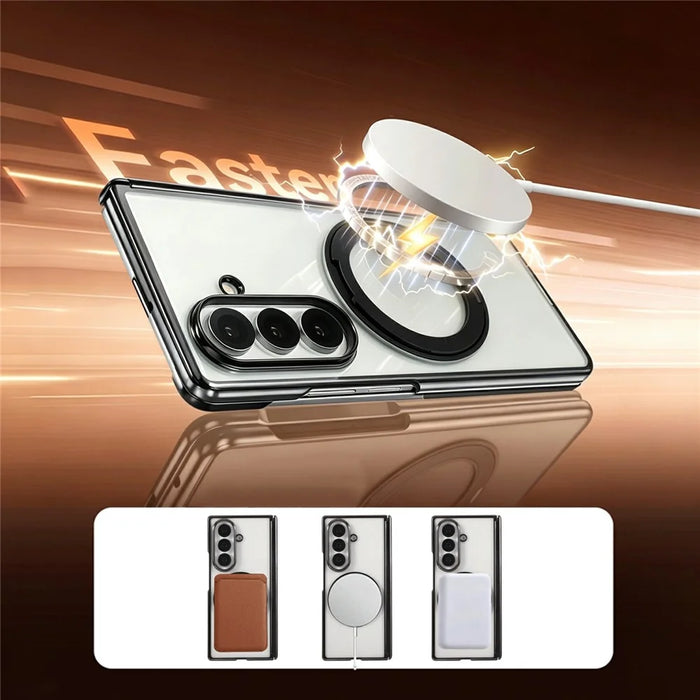 For Samsung Galaxy Z Fold7 5G Case Magnetic Rotating Kickstand Clear PC Phone Cover - Red - 2