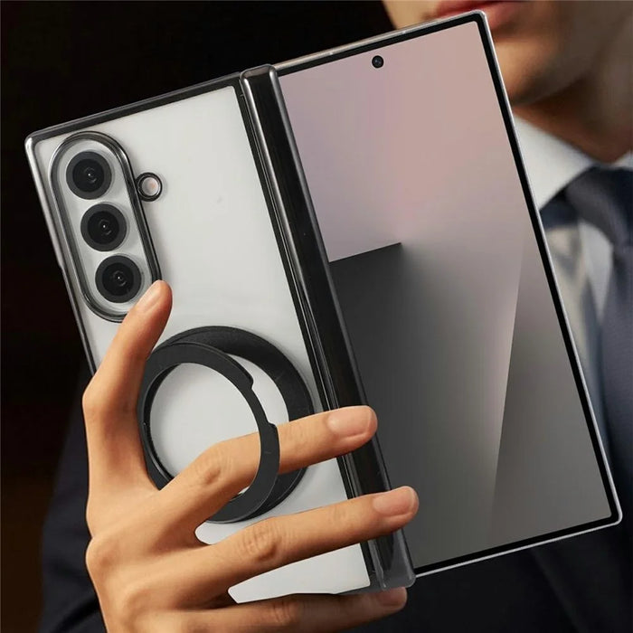 For Samsung Galaxy Z Fold7 5G Case Magnetic Rotating Kickstand Clear PC Phone Cover - Red - 3