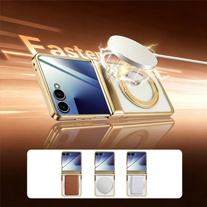 For Samsung Galaxy Z Flip7 5G Case Magnetic Rotating Kickstand Clear PC Phone Cover - Gold - 2