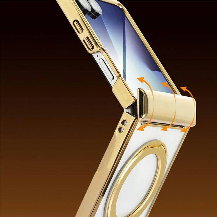 For Samsung Galaxy Z Flip7 5G Case Magnetic Rotating Kickstand Clear PC Phone Cover - Gold - 4