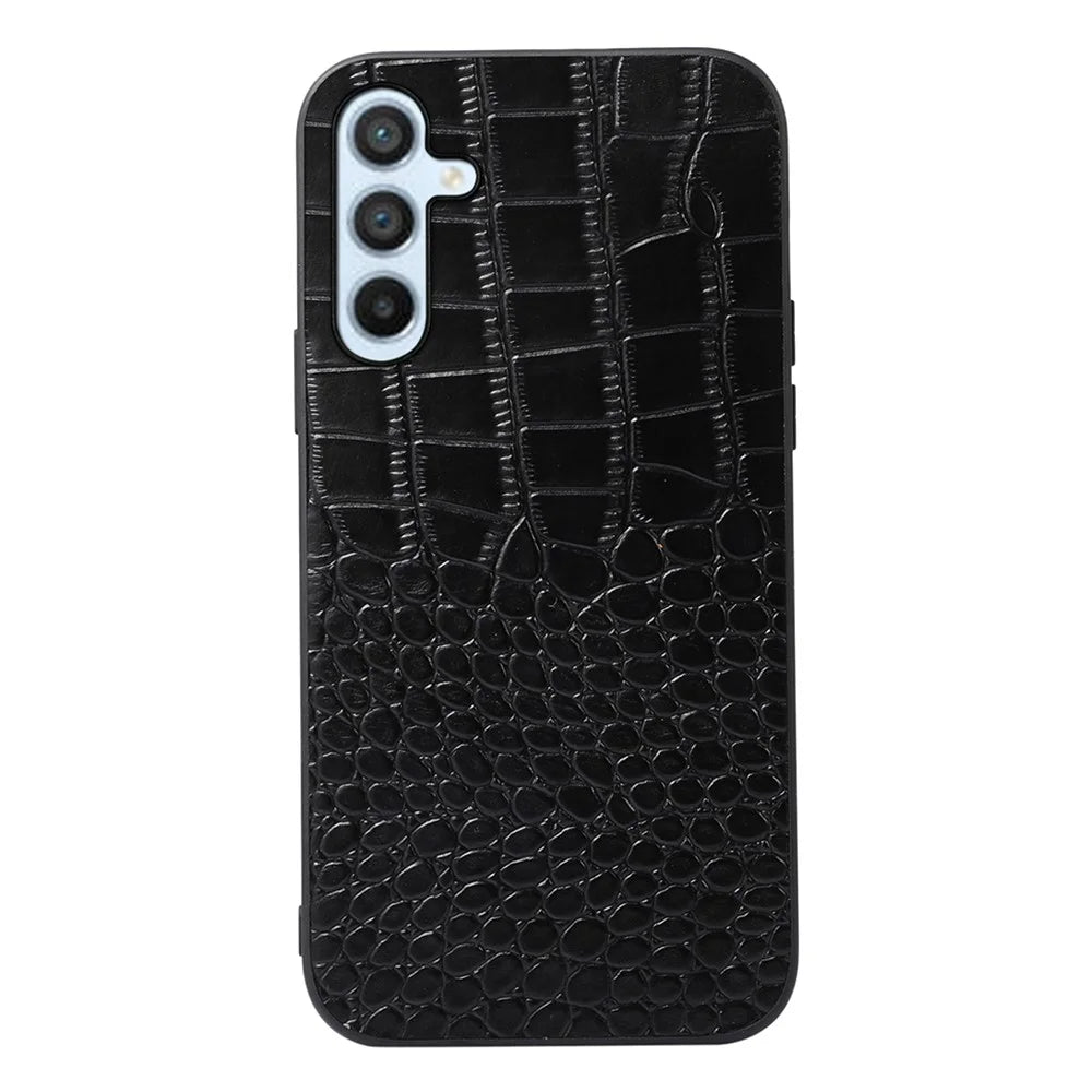 For Samsung Galaxy A54 5G Crocodile Texture Phone Case Genuine Cowhide Leather Coated PC+TPU Protective Back Cover - Black - 1