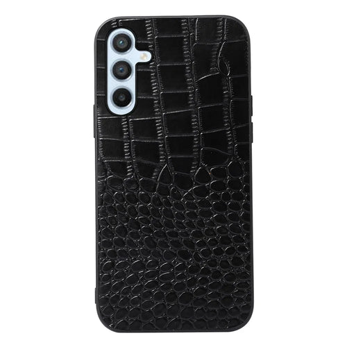 For Samsung Galaxy A54 5G Crocodile Texture Phone Case Genuine Cowhide Leather Coated PC+TPU Protective Back Cover - Black - 1