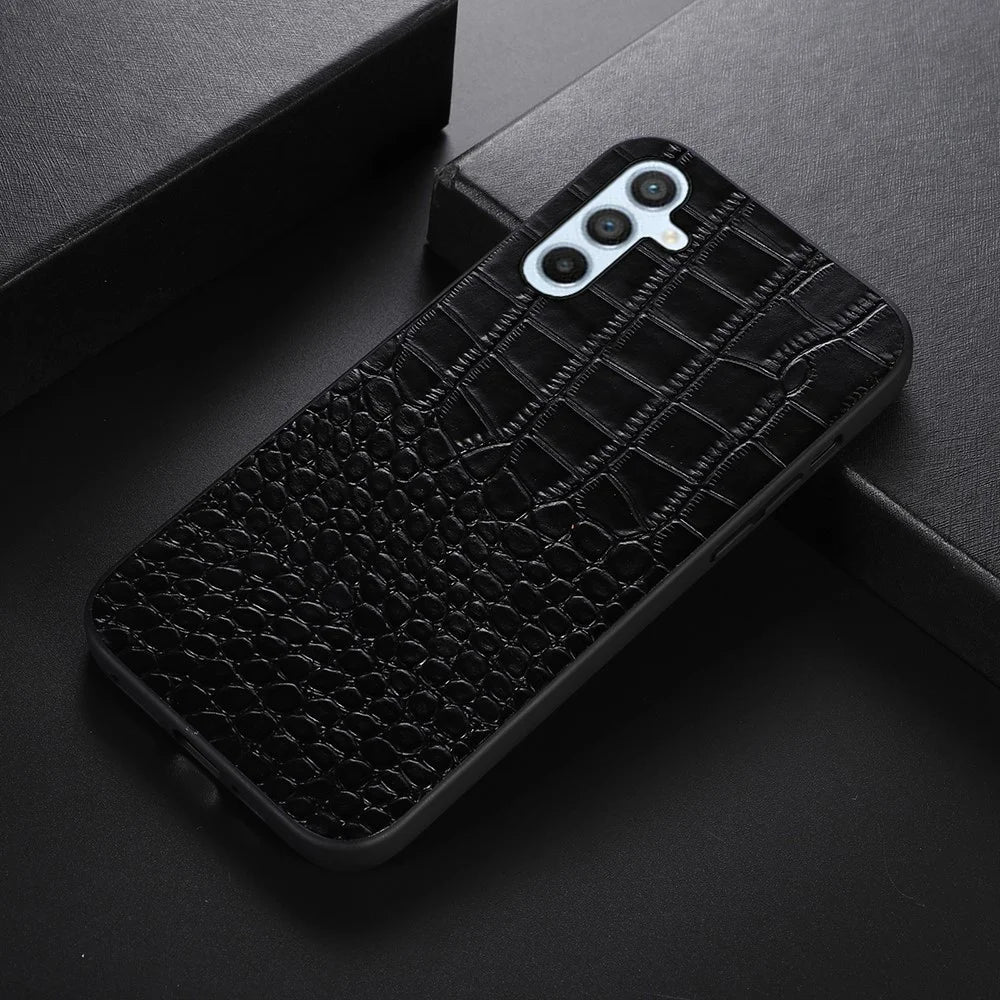 For Samsung Galaxy A54 5G Crocodile Texture Phone Case Genuine Cowhide Leather Coated PC+TPU Protective Back Cover - Black - 2