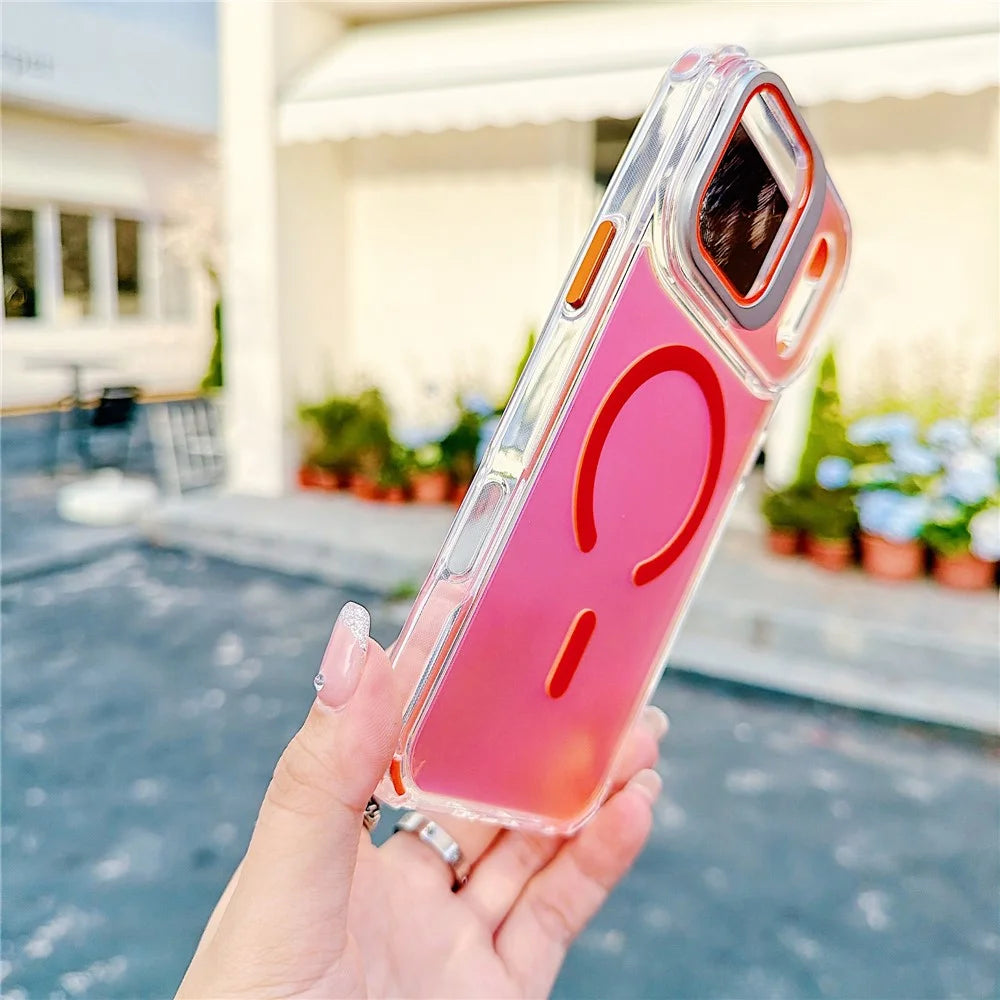 For iPhone 17 Pro Max Magnetic Case Four Corner Drop Protection TPU + Acrylic Gradient Phone Cover with Lens Film Kickstand - Orange - 3