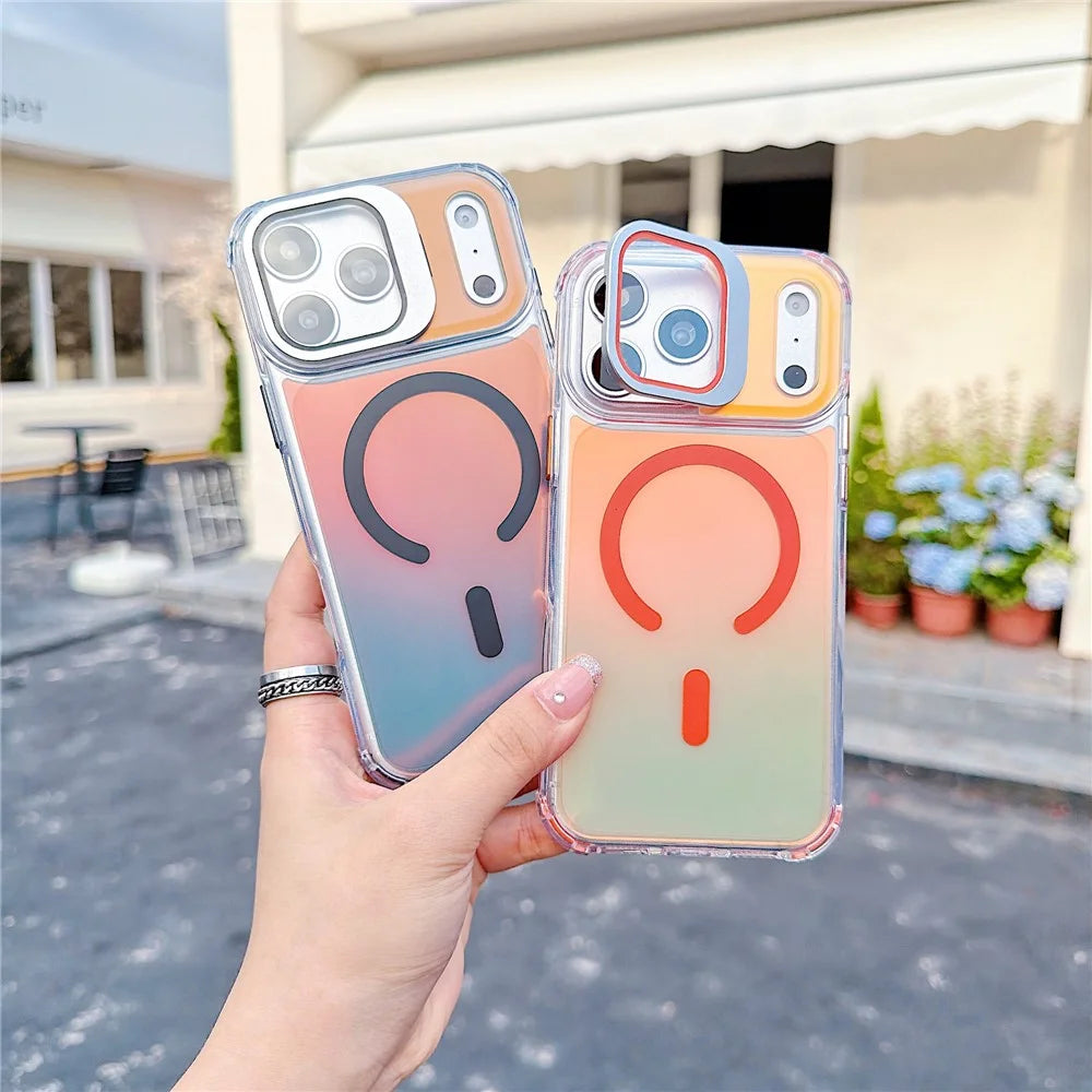 For iPhone 17 Pro Max Magnetic Case Four Corner Drop Protection TPU + Acrylic Gradient Phone Cover with Lens Film Kickstand - Orange - 4